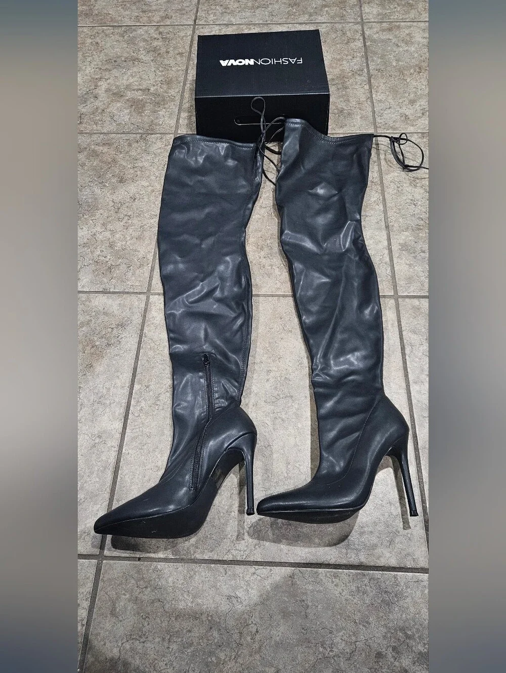 Black Over-the-Knee Stiletto Boots - Women's